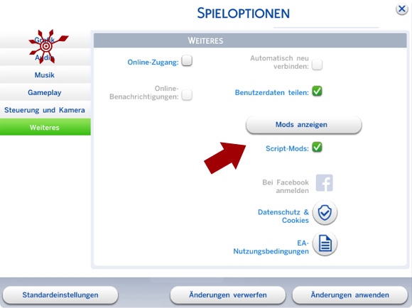 Downloads in den Spieloptionen von Die Sims 4 einsehen und aktivieren